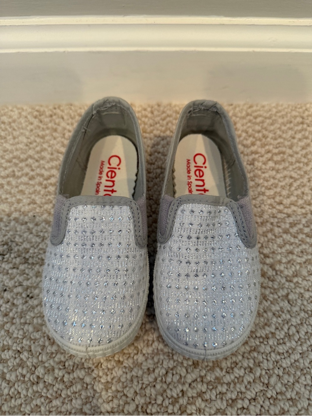 Cienta Silver Slip-On Sneakers with Sparkle